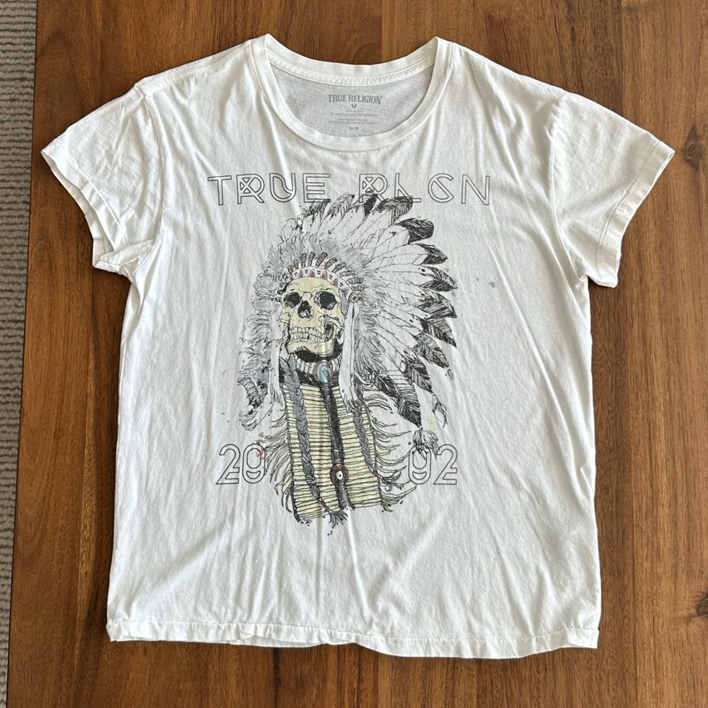 True Religion Women’s Cream Skull Graphic Tee